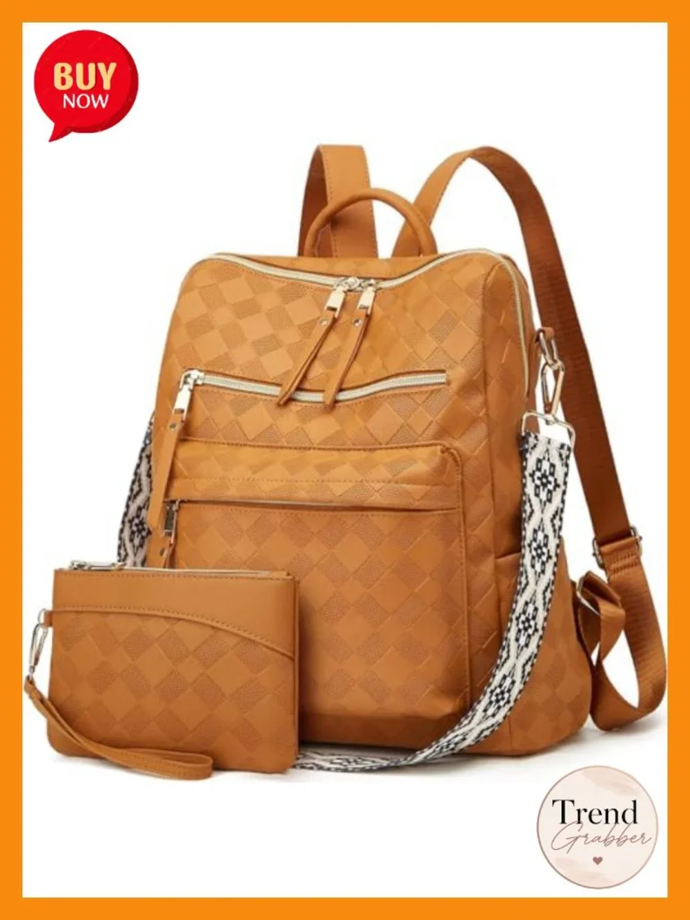 PU Leather Women's Travel Backpack with Wallet 2 Piece Set